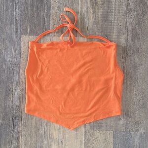 orange hollister halter top, open back with cowl neck